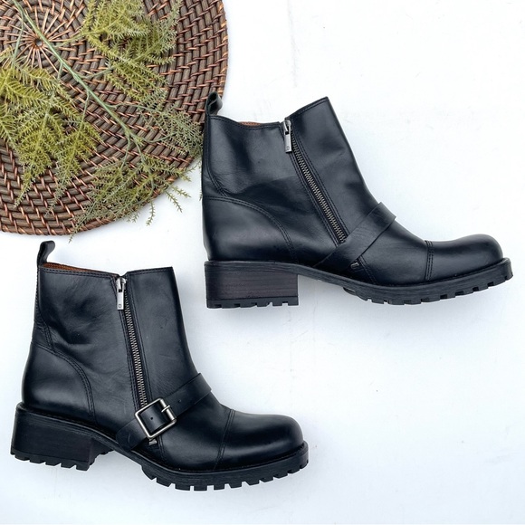 Lucky Brand Womens Shoes Boots Black Ondalucia Combat Buckle Zipper 12 - Picture 3 of 9